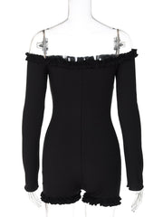 Long sleeve off shoulder ribbed romper