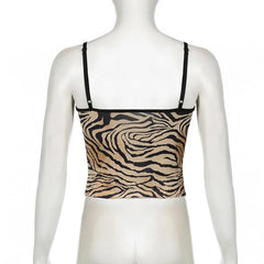 Leopard print ruffle lace hem backless cami top