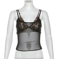 Leopard print mesh 2 piece top