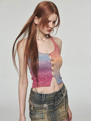 Gradient Rainbow Knit Halter Top