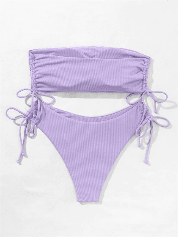 Lace Up Ribbed Bikini Set