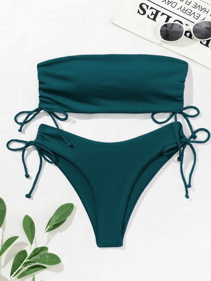 Lace Up Ribbed Bikini Set