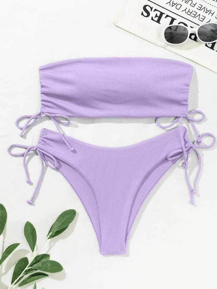 Lace Up Ribbed Bikini Set