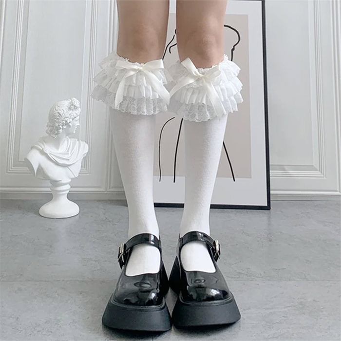 Lace Ruffle Bow Socks