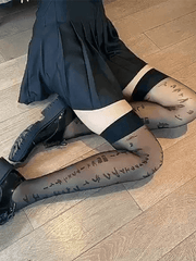 Letter Jacquard Mesh Knee High Socks