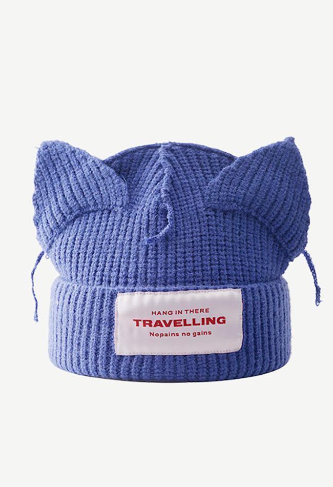 Logo Patched Cute Ear Beanie Hat