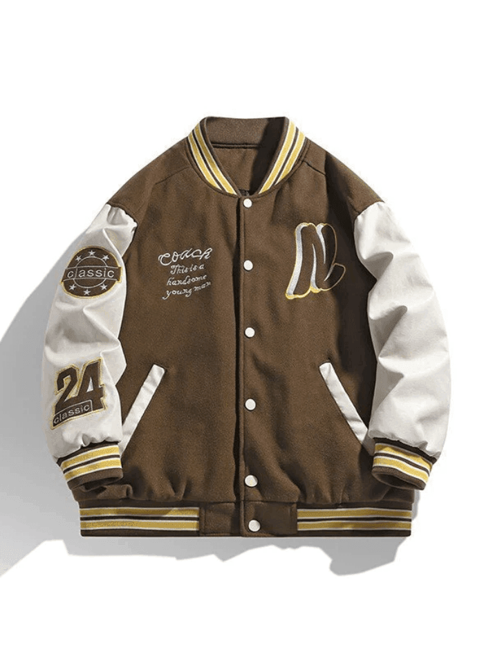 Men's Embroidery Button-Up Varsity Jacket