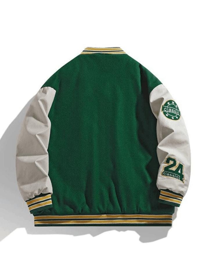 Men's Embroidery Button-Up Varsity Jacket