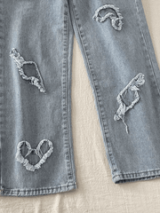 Men's Heart Patch Light Wash Loose Jeans