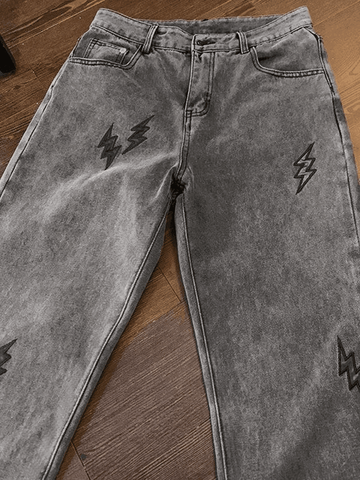 Men's Lightning Embroidered Straight Jeans