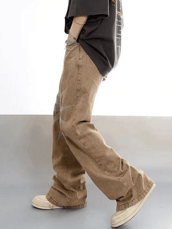 Men's Vintage Wash Embroidered Ankle Flare Jeans