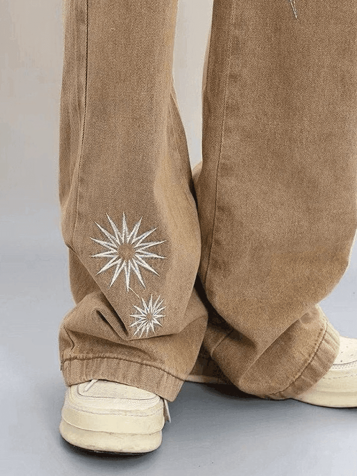 Men's Vintage Wash Embroidered Ankle Flare Jeans