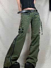 Metal Decor Zipper Cargo Jeans