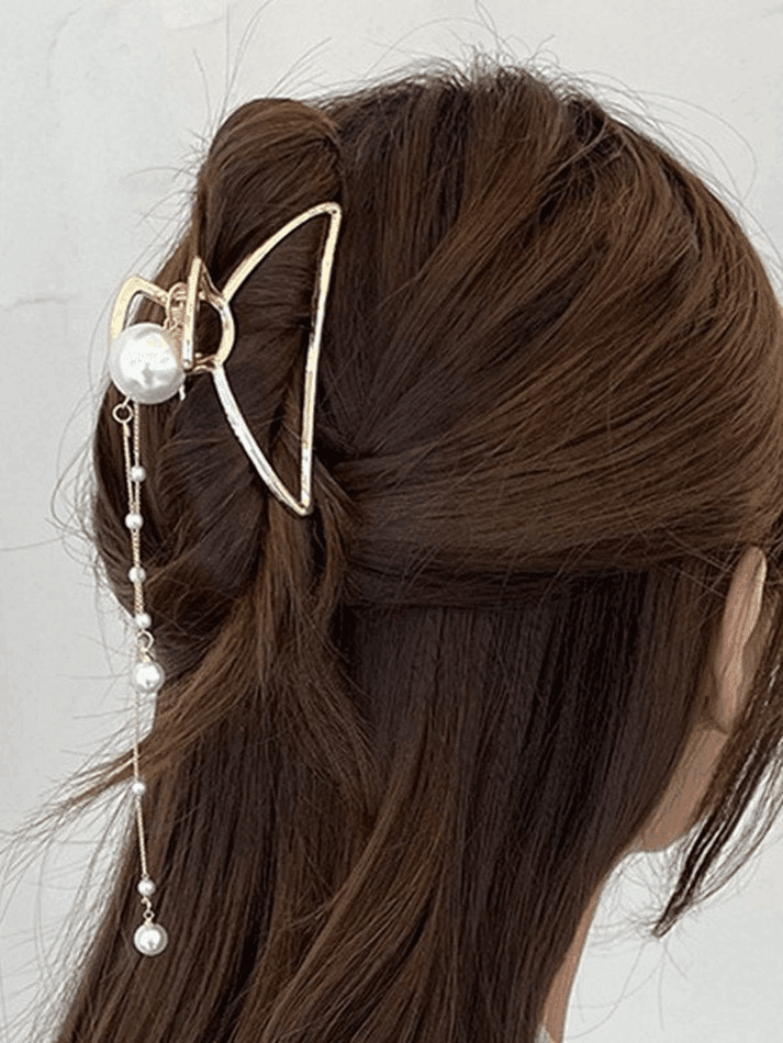 Metal Tassel Faux Pearl Decor Hair Claw