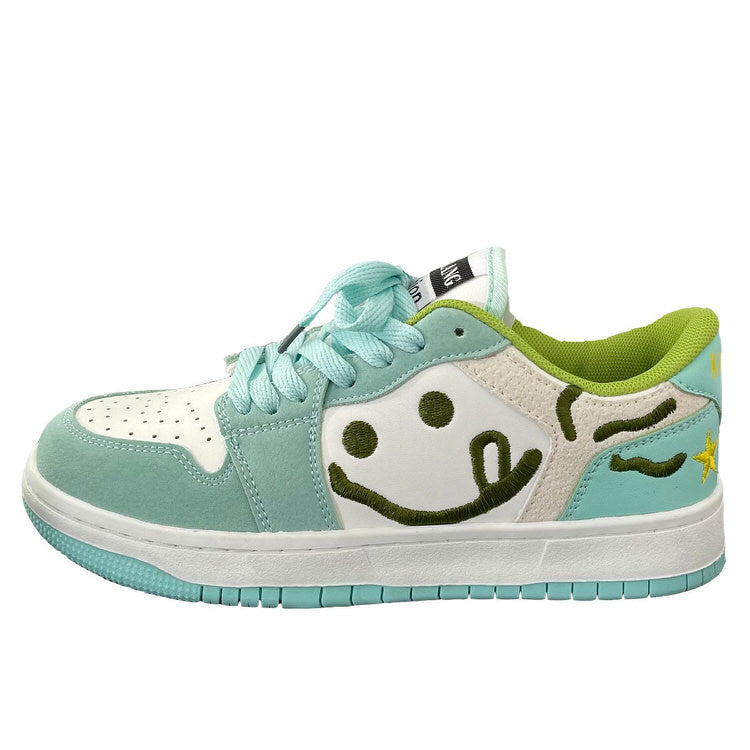 Smiling Face Embroidery Mint Green Sneakers