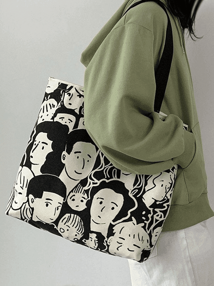 Monochrome Face Graphic Canvas Shopper Bag