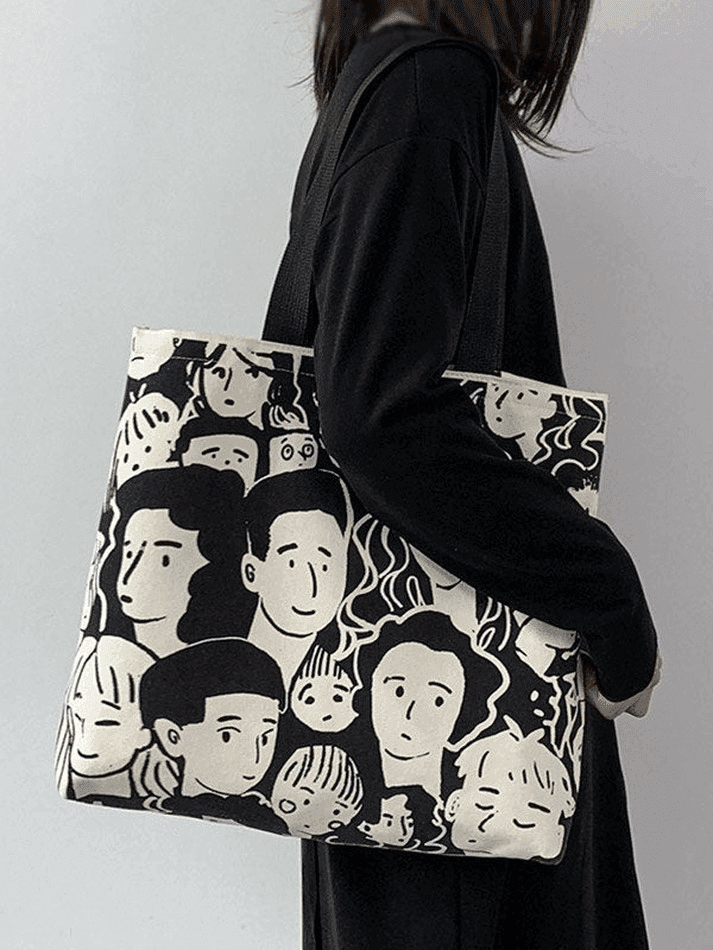 Monochrome Face Graphic Canvas Shopper Bag