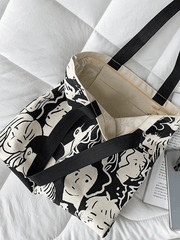 Monochrome Face Graphic Canvas Shopper Bag