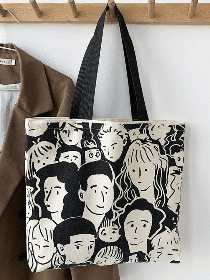 Monochrome Face Graphic Canvas Shopper Bag