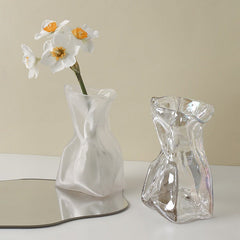 Crumpled Paper Glass Flower Vase