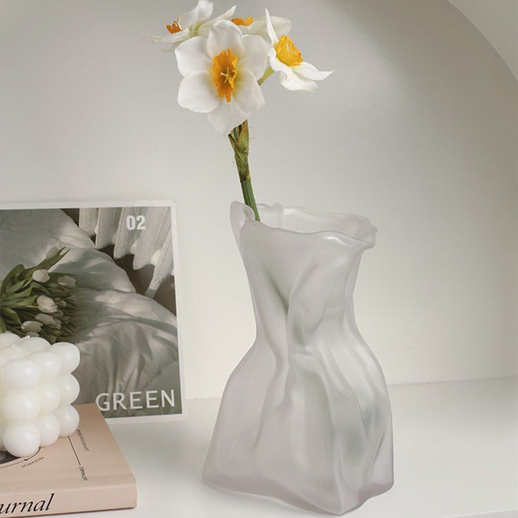 Crumpled Paper Glass Flower Vase