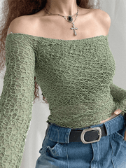 Off Shoulder Mesh Long Sleeve Blouse