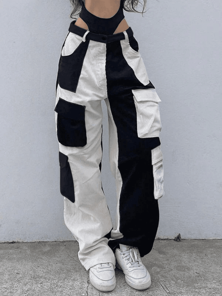 Patchwork Corduroy Cargo Pants