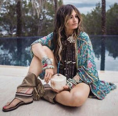 Green Floral Print Kimono Robe