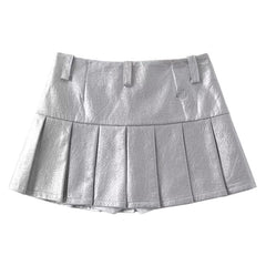 Silver Pleated Mini Skirt