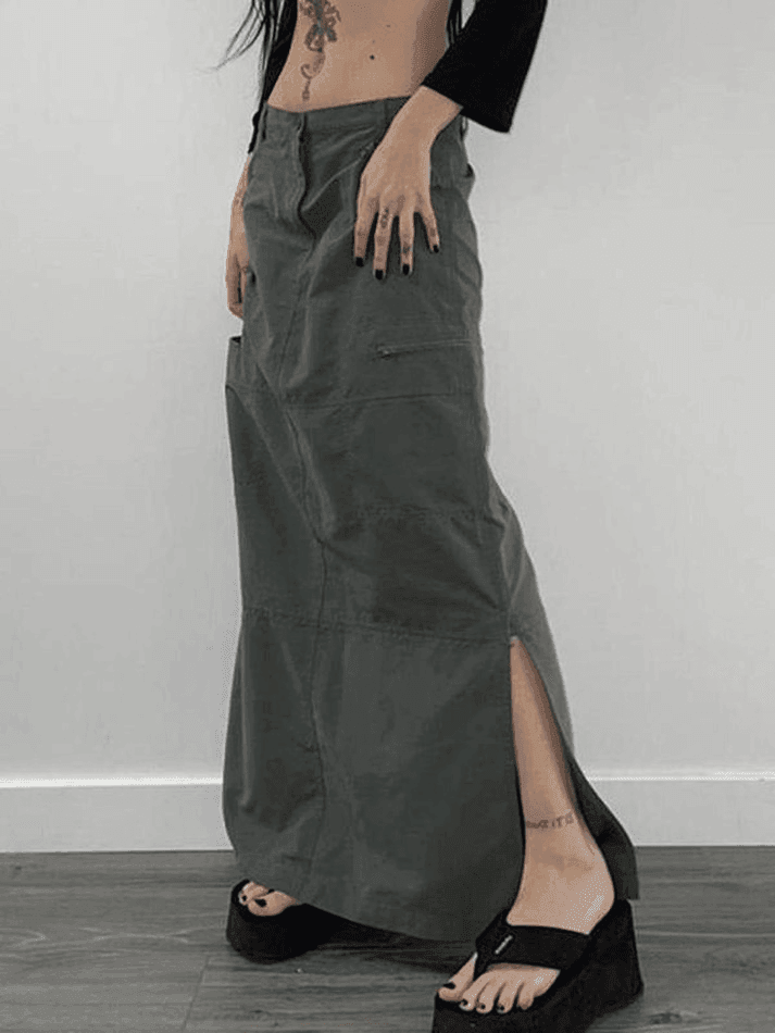 Split Y2K Low Waist Cargo Skirt