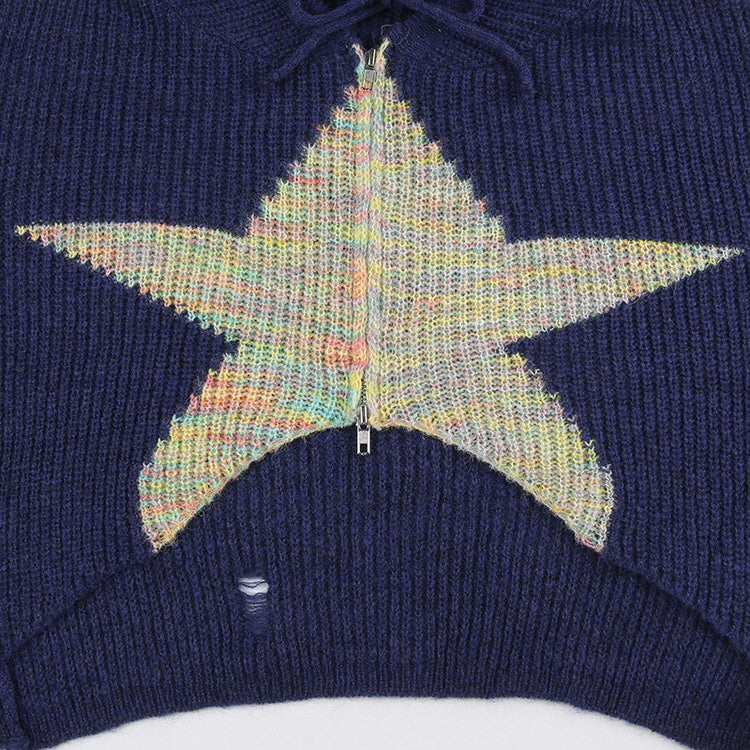 Star Zip Up Knit Hoodie