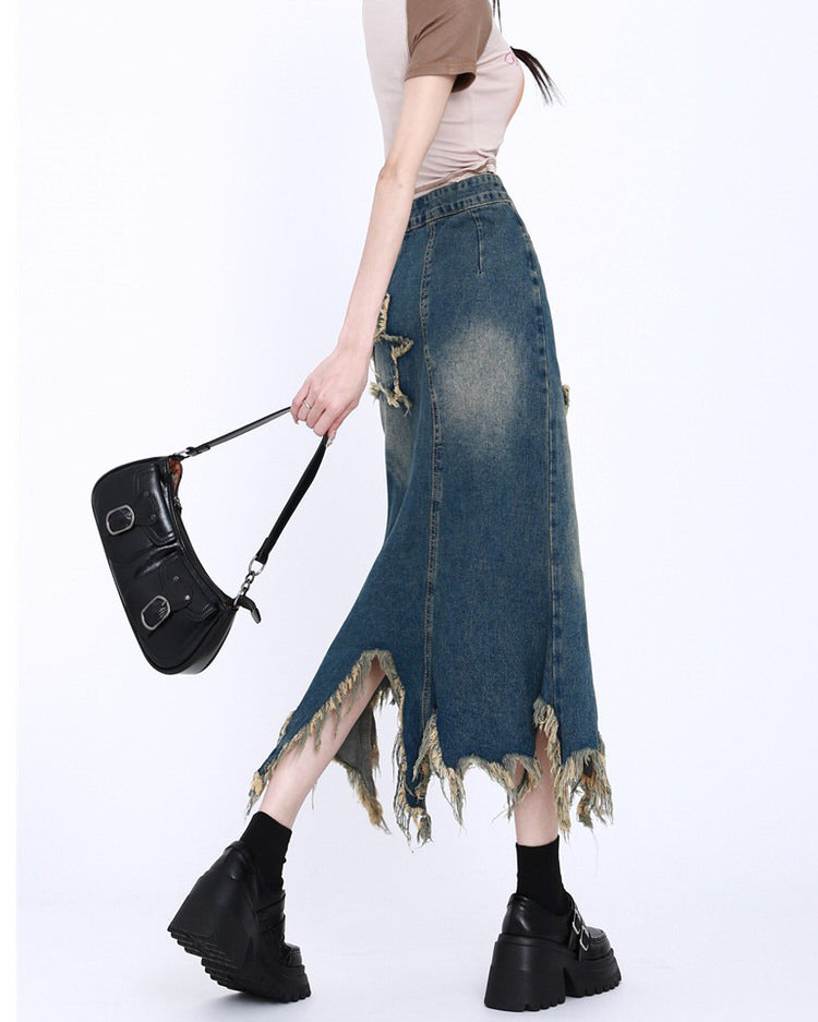 Aesthetic Star Long Denim Skirt