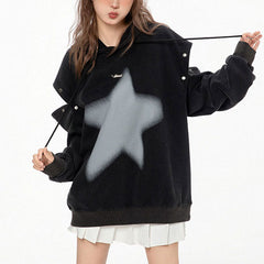 Y2K Hoodie with Graffiti Star Print