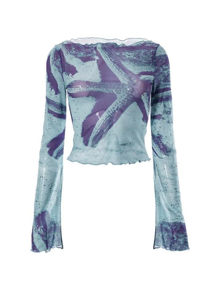 Starfish Print Flare Sleeve Long Sleeve Tee