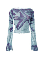 Starfish Print Flare Sleeve Long Sleeve Tee