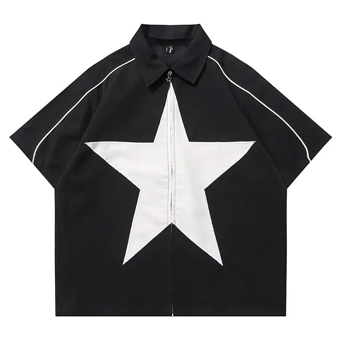 Star Zip Up Oversized Shirt