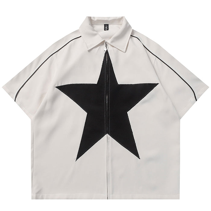 Star Zip Up Oversized Shirt