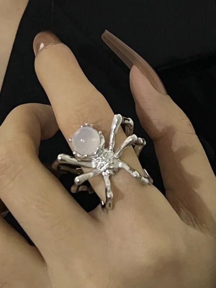 Stone Decor Spider Cuff Ring