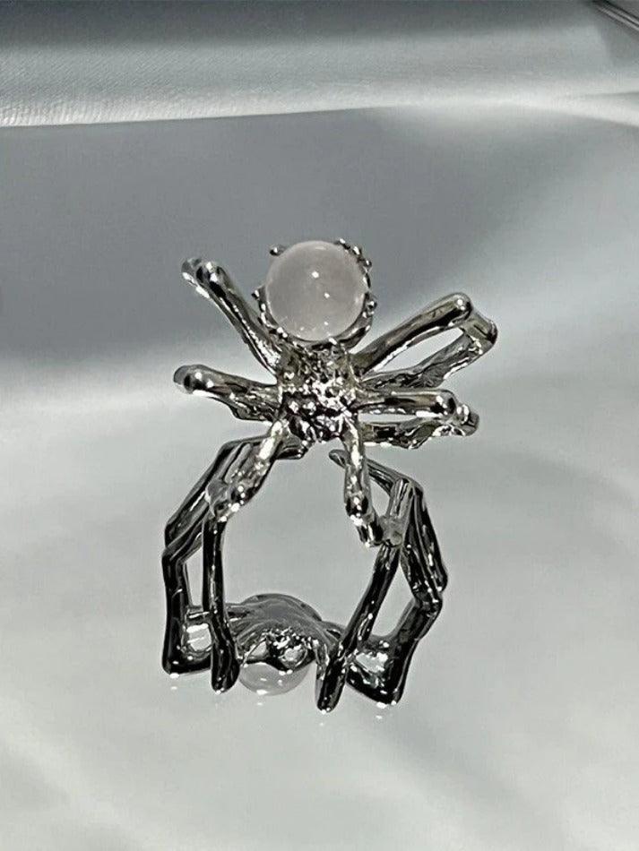 Stone Decor Spider Cuff Ring