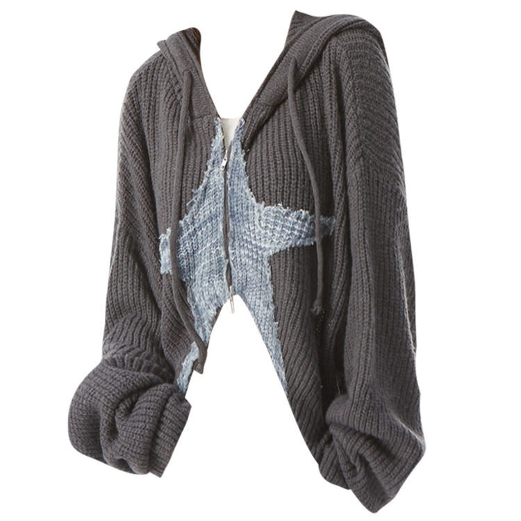 Star Girl Aesthetic Zip Up Knit Hoodie