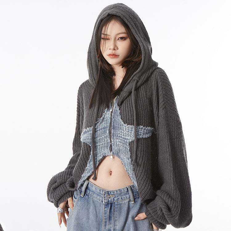 Star Girl Aesthetic Zip Up Knit Hoodie