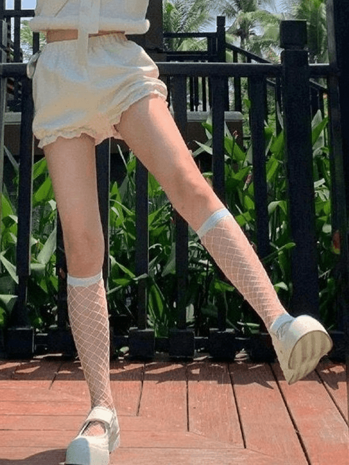 Stretch Fishnet Crew Socks