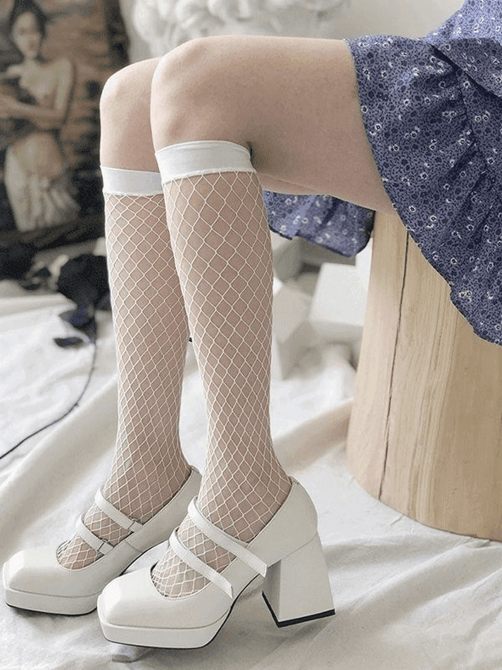 Stretch Fishnet Crew Socks