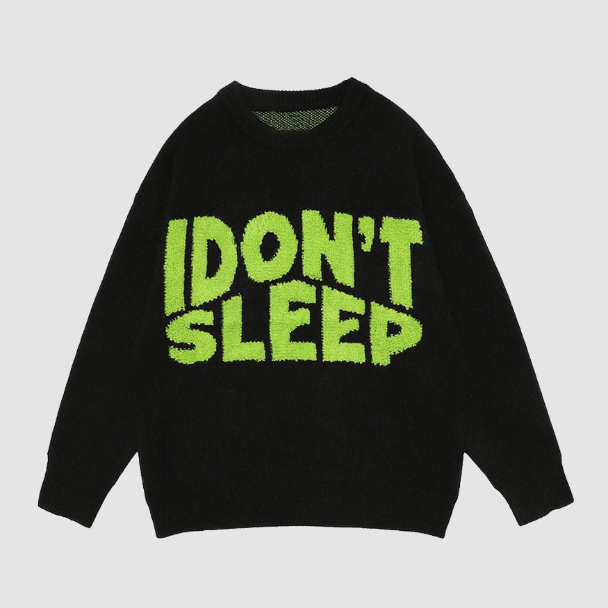 "I Don't Sleep" Print Knitted Sweater