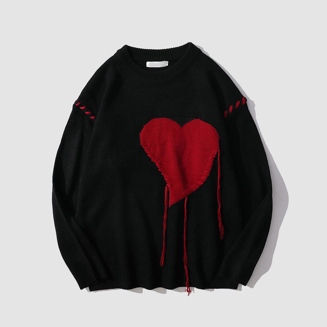 Heart Patch Embroidery Print Sweater