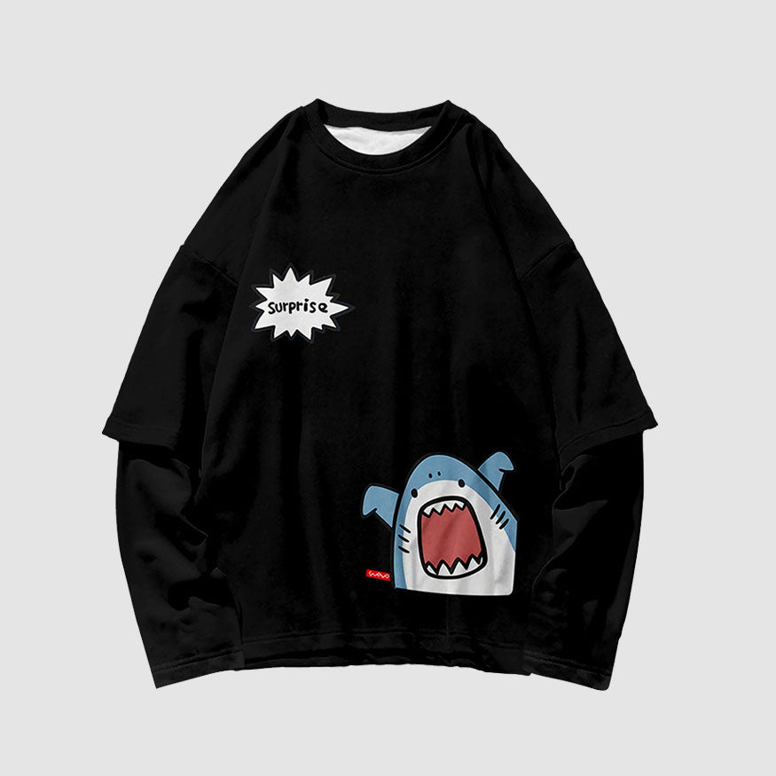 Shark Pattern Fake Two Sweatshirt