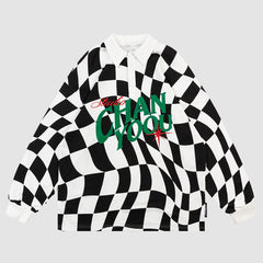 Embroidered Letter Plaid Sweatshirt