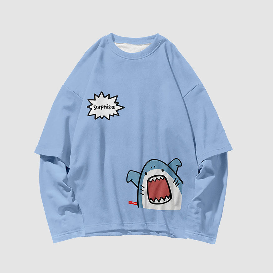 Shark Pattern Fake Two Sweatshirt