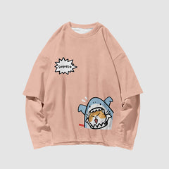 Shark Pattern Fake Two Sweatshirt