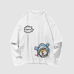 Shark Pattern Fake Two Sweatshirt